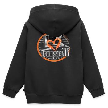 Ein Grill mit Grillbesteck & Garnelen in Herzform - Kinder Premium Organic Zip Hoodie - Schwarz - Hinten - AI Model Kid Male (0cm)