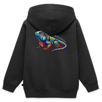 Leguan - Kinder Premium Organic Zip Hoodie - Schwarz - Hinten - AI Model Kid Male (0cm)