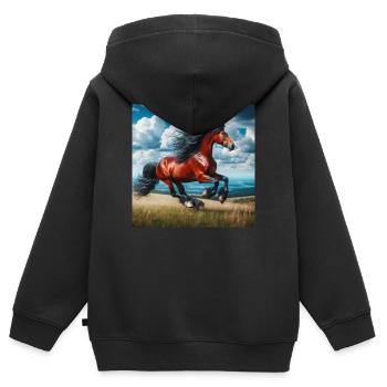 Cheval au galop - Sweat Premium à capuche zippé enfant bio - noir - Dos - AI Model Kid Male (0cm)