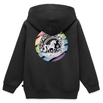 Mignon licorne arc-en-ciel papier découpé - Sweat Premium à capuche zippé enfant bio - noir - Dos - AI Model Kid Male (0cm)