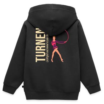 Turnen: Leichtigkeit und Anmut in jeder Bewegung - Kinder Premium Organic Zip Hoodie - Schwarz - Hinten - AI Model Kid Male (0cm)