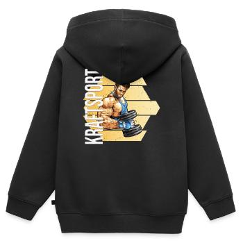 Kraftsport - Kinder Premium Organic Zip Hoodie - Schwarz - Hinten - AI Model Kid Male (0cm)