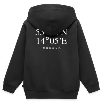 Usedom Koordinaten - Kinder Premium Organic Zip Hoodie - Schwarz - Hinten - AI Model Kid Male (0cm)