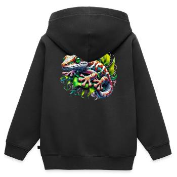 Gecko - Kinder Premium Organic Zip Hoodie - Schwarz - Hinten - AI Model Kid Male (0cm)