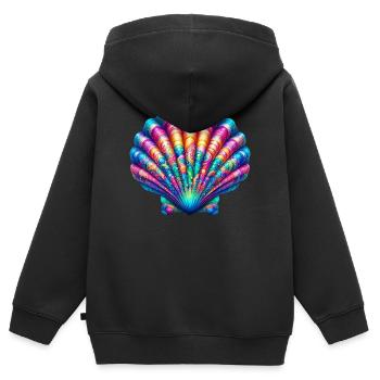 Jakobsmuschel-Schale - Kinder Premium Organic Zip Hoodie - Schwarz - Hinten - AI Model Kid Male (0cm)