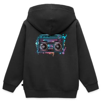 Magnétophone cassette au look graffiti fluo des années 80 - Sweat Premium à capuche zippé enfant bio - noir - Dos - AI Model Kid Male (0cm)
