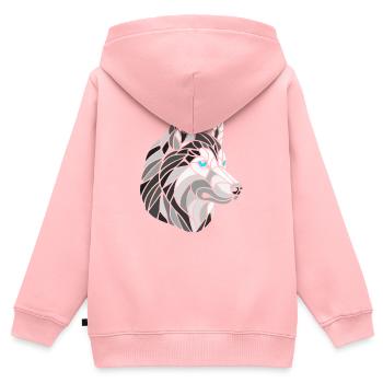 Schwarz-weißer Husky mit blauen Augen, geometrisch - Kinder Premium Organic Zip Hoodie - Rosa - Hinten - AI Model Kid Female (0cm)