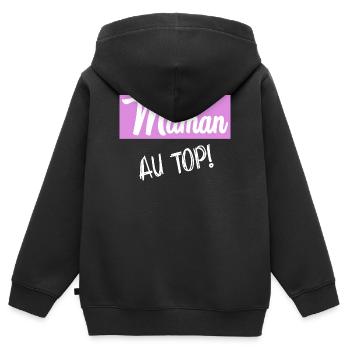 MAMAN. FÊTE DES MÈRES - Sweat Premium à capuche zippé enfant bio - noir - Dos - AI Model Kid Male (0cm)