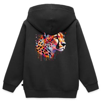 Gepard - Kinder Premium Organic Zip Hoodie - Schwarz - Hinten - AI Model Kid Male (0cm)