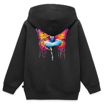 Ballerina mit Schmetterlingsflügeln, Schmetterlingen, Tutu - Kinder Premium Organic Zip Hoodie - Schwarz - Hinten - AI Model Kid Male (0cm)