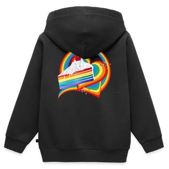 Stück Regenbogen Kuchen mit Sahne und Kirsche - Kinder Premium Organic Zip Hoodie - Schwarz - Hinten - AI Model Kid Male (0cm)