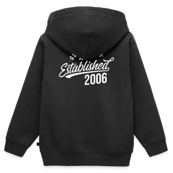100% Established in 2006 - Kinder Premium Organic Zip Hoodie - Schwarz - Hinten - AI Model Kid Male (0cm)