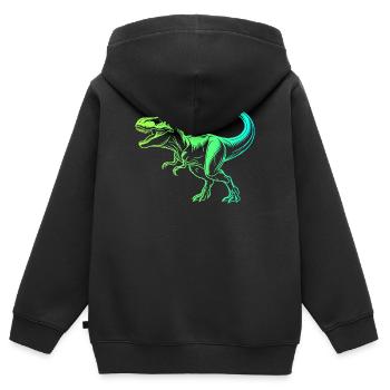 dinosaure tyrannosaure rex, t-rex vert bleu - Sweat Premium à capuche zippé enfant bio - noir - Dos - AI Model Kid Male (0cm)