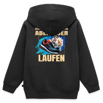 Laufen: Die Strecke ist dein Abenteuer - Kinder Premium Organic Zip Hoodie - Schwarz - Hinten - AI Model Kid Male (0cm)
