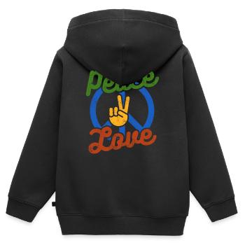 Frieden, Liebe - Kinder Premium Organic Zip Hoodie - Schwarz - Hinten - AI Model Kid Male (0cm)