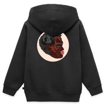 SCHWARZE FRAU WEIBLICHES PORTRÄT - Kinder Premium Organic Zip Hoodie - Schwarz - Hinten - AI Model Kid Male (0cm)