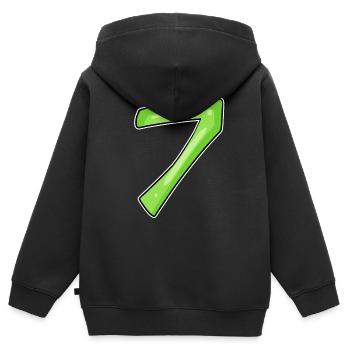 7 - sept verts - Sweat Premium à capuche zippé enfant bio - noir - Dos - AI Model Kid Male (0cm)