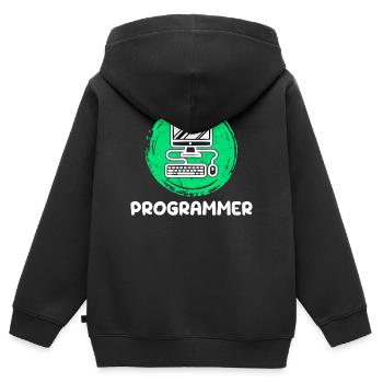 Développeur informatique Programmeur Geek informatique - Sweat Premium à capuche zippé enfant bio - noir - Dos - AI Model Kid Male (0cm)