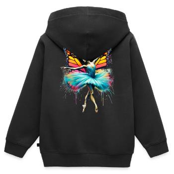Ballerine avec des ailes de papillon papillons tutu - Sweat Premium à capuche zippé enfant bio - noir - Dos - AI Model Kid Male (0cm)