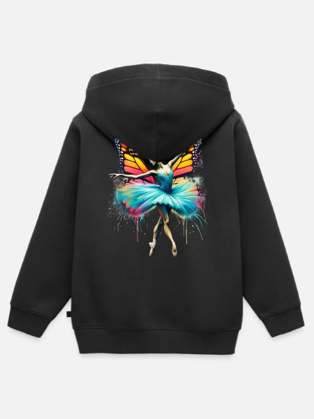 Bailarina con alas de mariposa mariposas tutú - Sudadera Premium con capucha y cremallera infantil orgánica - negro