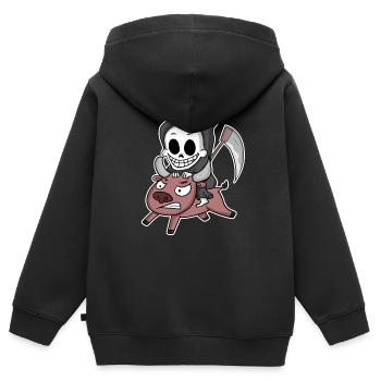 Sensenmann Rind Motiv - Kinder Premium Organic Zip Hoodie - Schwarz - Hinten - AI Model Kid Male (0cm)