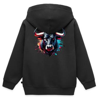 Stier - Kinder Premium Organic Zip Hoodie - Schwarz - Hinten - AI Model Kid Male (0cm)
