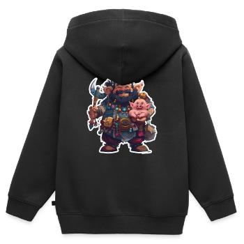 Sympathischer Zwergenkrieger mit Hausschwein - Kinder Premium Organic Zip Hoodie - Schwarz - Hinten - AI Model Kid Male (0cm)