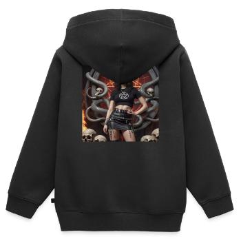 Pose de métal lourd - Sweat Premium à capuche zippé enfant bio - noir - Dos - AI Model Kid Male (0cm)