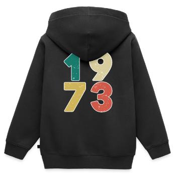 1973 - Né en 1973 - Construit en 1973 - Sweat Premium à capuche zippé enfant bio - noir - Dos - AI Model Kid Male (0cm)