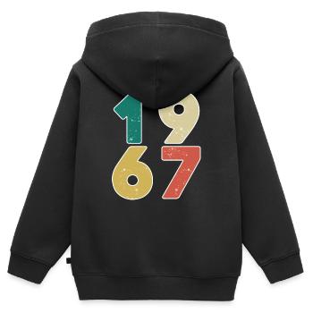 1967 - Né en 1967 - Construit en 1967 - Sweat Premium à capuche zippé enfant bio - noir - Dos - AI Model Kid Male (0cm)