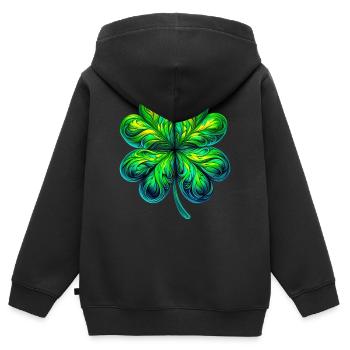 Trèfle à quatre feuilles - Sweat Premium à capuche zippé enfant bio - noir - Dos - AI Model Kid Male (0cm)