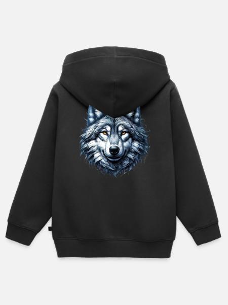 Wolf - Kinder Premium Organic Zip Hoodie - Schwarz
