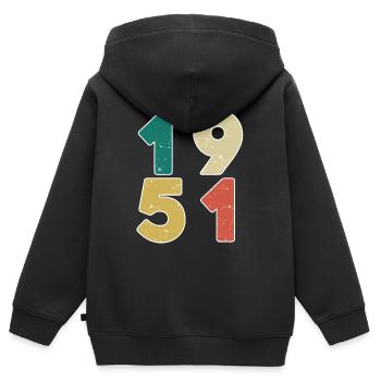 1951 - Né en 1951 - Construit en 1951 - Sweat Premium à capuche zippé enfant bio - noir - Dos - AI Model Kid Male (0cm)
