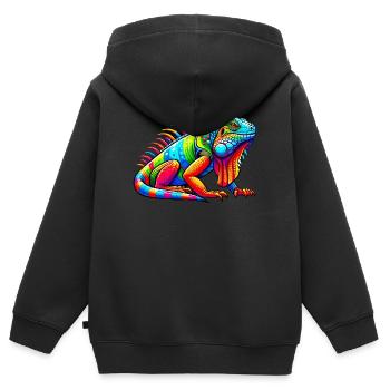 Leguan - Kinder Premium Organic Zip Hoodie - Schwarz - Hinten - AI Model Kid Male (0cm)