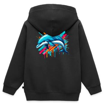 Delfin - Kinder Premium Organic Zip Hoodie - Schwarz - Hinten - AI Model Kid Male (0cm)
