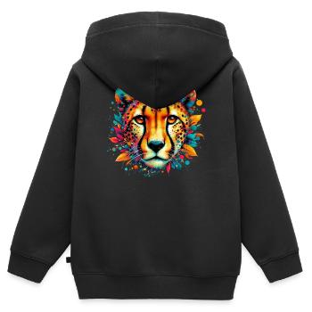 Gepard - Kinder Premium Organic Zip Hoodie - Schwarz - Hinten - AI Model Kid Male (0cm)
