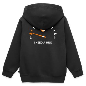 ICH BRAUCHE EINE UMARMUNG Umarmung Umarmen Sie Komfort und Ausdruck - Kinder Premium Organic Zip Hoodie - Schwarz - Hinten - AI Model Kid Male (0cm)