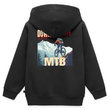 Downhill - Extrem Sport - Kinder Premium Organic Zip Hoodie - Schwarz - Hinten - AI Model Kid Male (0cm)
