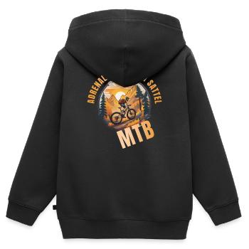 Adrenalinjunkie im Sattel - Kinder Premium Organic Zip Hoodie - Schwarz - Hinten - AI Model Kid Male (0cm)