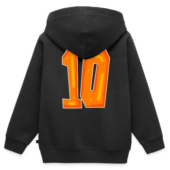 Dix 10 Numéro Orange - Sweat Premium à capuche zippé enfant bio - noir - Dos - AI Model Kid Male (0cm)