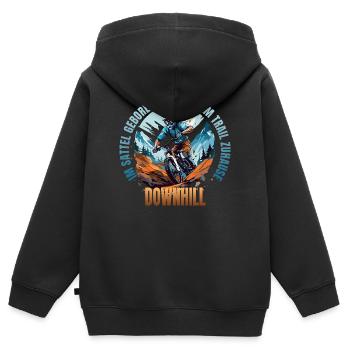 Im dem Sattel geboren und auf dem Trail Zuhause - Kinder Premium Organic Zip Hoodie - Schwarz - Hinten - AI Model Kid Male (0cm)