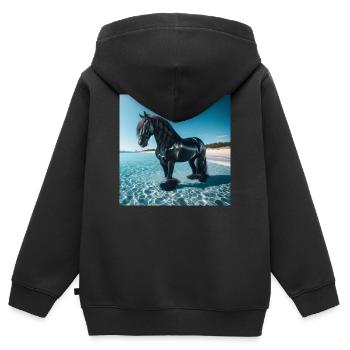 Cheval dans l’eau - Sweat Premium à capuche zippé enfant bio - noir - Dos - AI Model Kid Male (0cm)