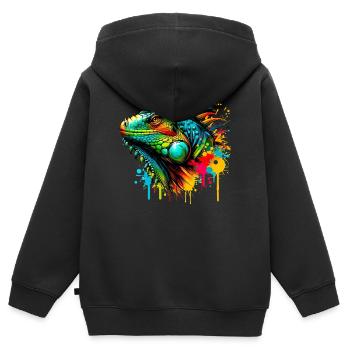 Leguan - Kinder Premium Organic Zip Hoodie - Schwarz - Hinten - AI Model Kid Male (0cm)