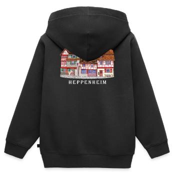 Heppenheim Altstadt., Amtsgasse Fachwerk, Odenwald - Kinder Premium Organic Zip Hoodie - Schwarz - Hinten - AI Model Kid Male (0cm)