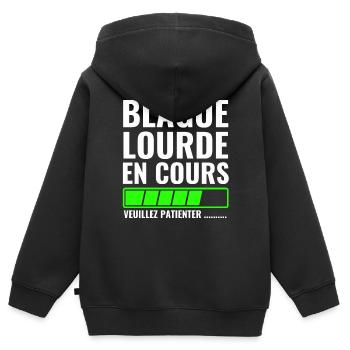 blague lourde en cours veuillez patienter - Sweat Premium à capuche zippé enfant bio - noir - Dos - AI Model Kid Male (0cm)