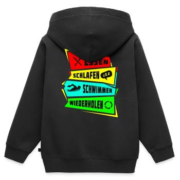 Essen Schlafen Schwimmen wiederholen - Kinder Premium Organic Zip Hoodie - Schwarz - Hinten - AI Model Kid Male (0cm)