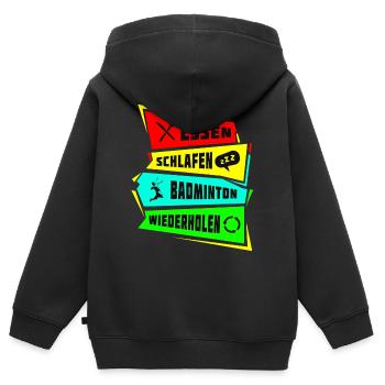 Essen Schlafen Badminton wiederholen - Kinder Premium Organic Zip Hoodie - Schwarz - Hinten - AI Model Kid Male (0cm)