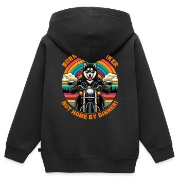 Geboren, um ein Biker zu sein: Husky Rider Adventure - Kinder Premium Organic Zip Hoodie - Schwarz - Hinten - AI Model Kid Male (0cm)