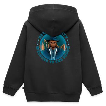 Ville de New York - Sweat Premium à capuche zippé enfant bio - noir - Dos - AI Model Kid Male (0cm)
