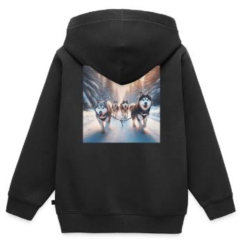 Huskies sur un traîneau - Sweat Premium à capuche zippé enfant bio - noir - Dos - AI Model Kid Male (0cm)